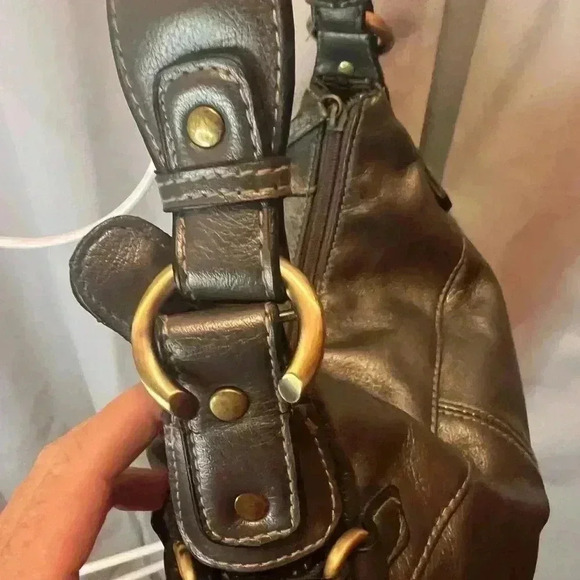 Gray silver  Leather Shoulder Bag - Picture 7 of 10